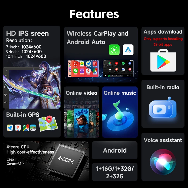 Сенсорный экран 7/9/10 дюймов android автомобильный радиоприемник QLED/IPS 1280*720 2 + 32 ГБ мультимедийный плеер Автомобильный Dvd-плеер