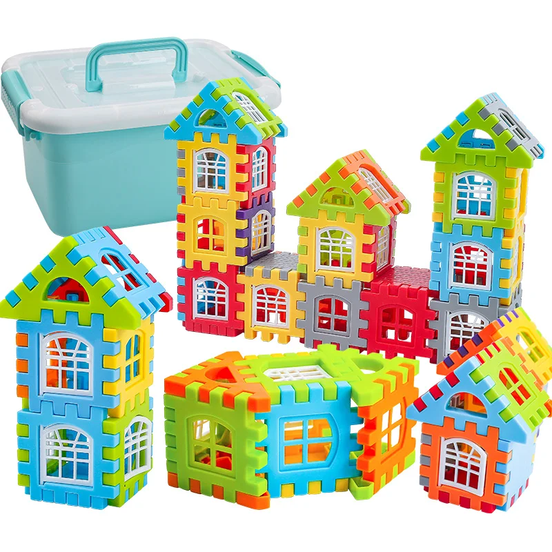 100pcs colored DIY educational wholesale plastic building block sets for kid in Storage box puzzle toy large particles