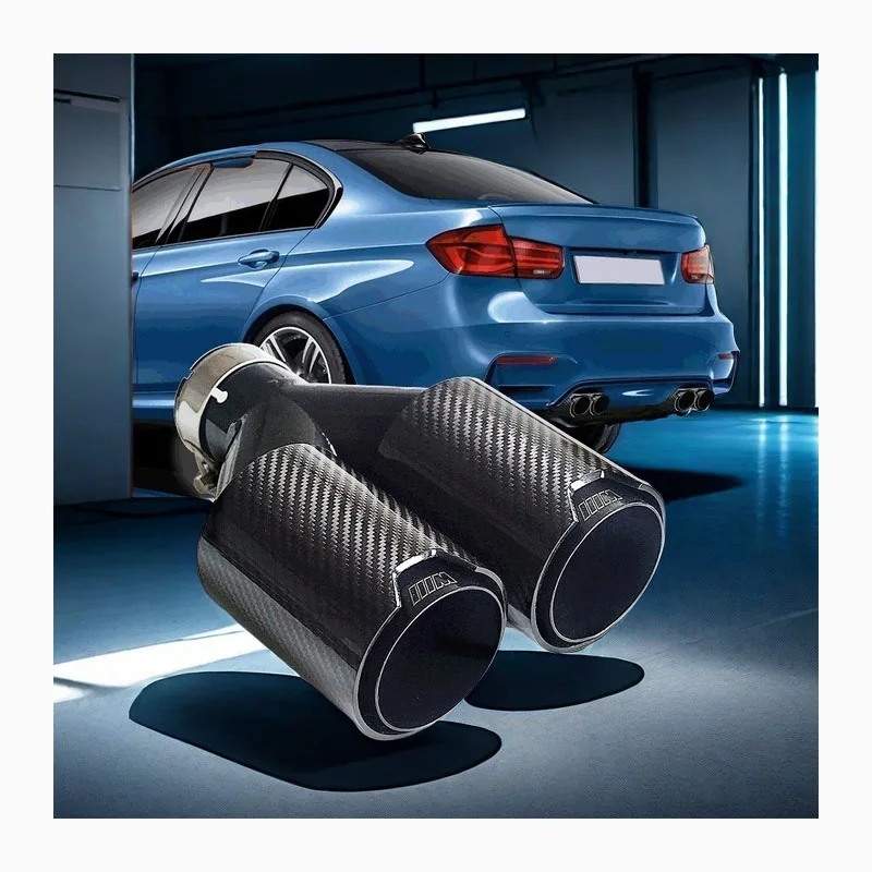 Hot selling  Carbon fiber Exhaust Pipe glossy black performance dual 93mm outlet for car universal bmw modify Muffler Tips