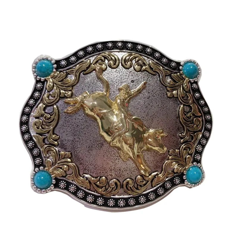 Custom Two Tone Rodeo Belt Buckle Western Rhinestone Mexico Metal Buckle Cowboy