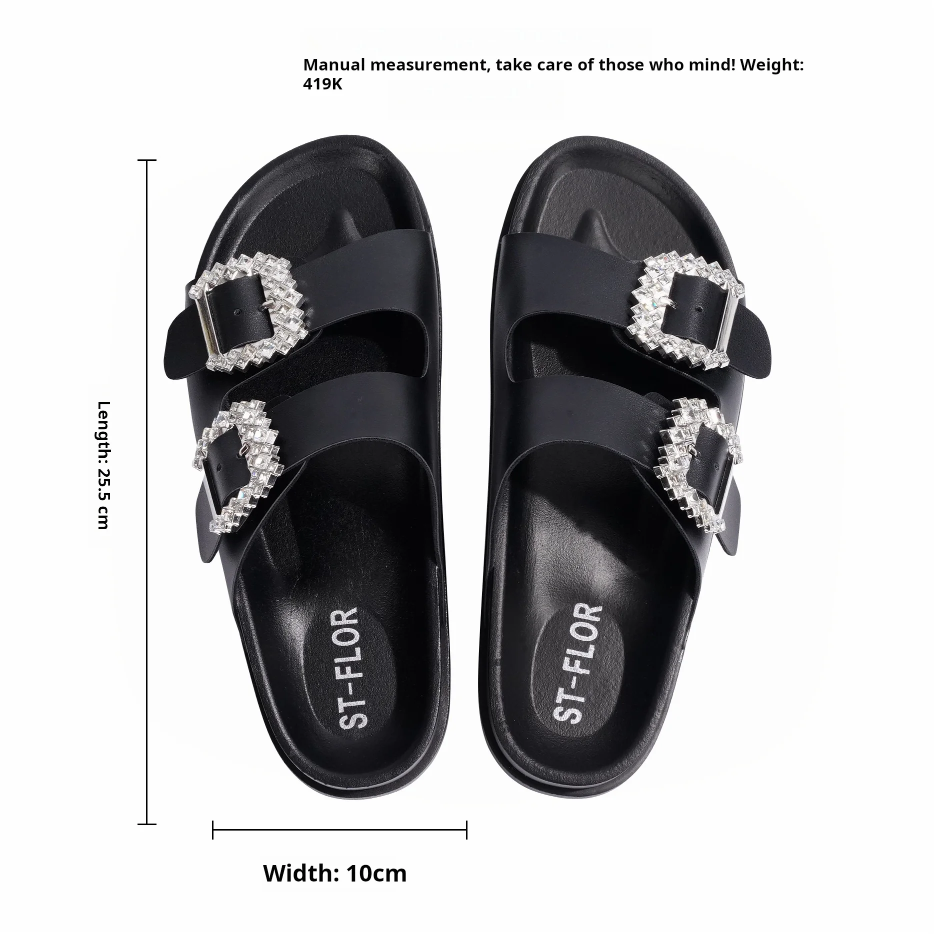 2024 fashion simple rhinestone double buckle non-slip flat slide slippers woman shoes outdoor