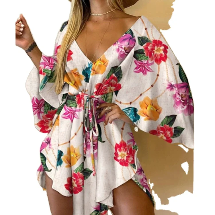 Women Veste Kimono Femme Oversize Dress Printing Floral Plus Size Breathable swim dress Floral Print kimono