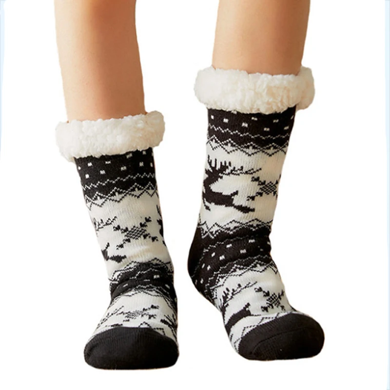Premium silicon Winter christmas santa ankle crew knitted thick socks