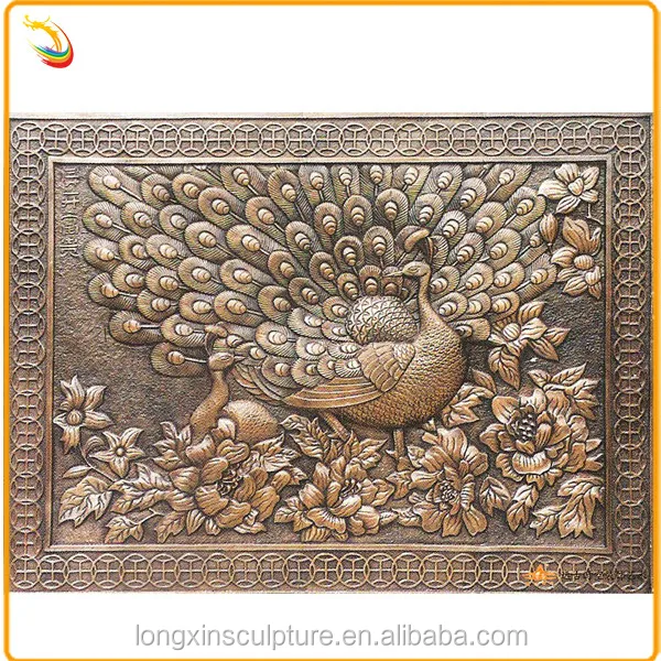 Modern Wall Decor Metal Art Gifts Animals Statue Bronze Peacock Relief Sculpture