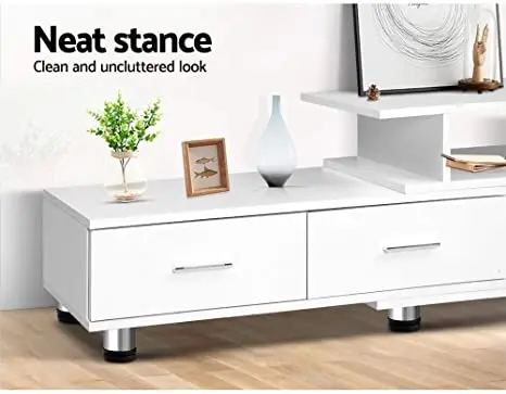 White TV Unit 160-220cm Length Adjustable Entertainment Unit Wooden TV Stand Cabinet