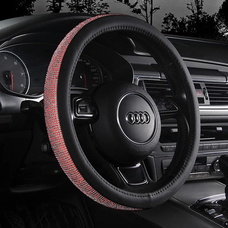 Full diamond inlaid steering wheel cover all season universal car micro fiber leather steering wheel cover