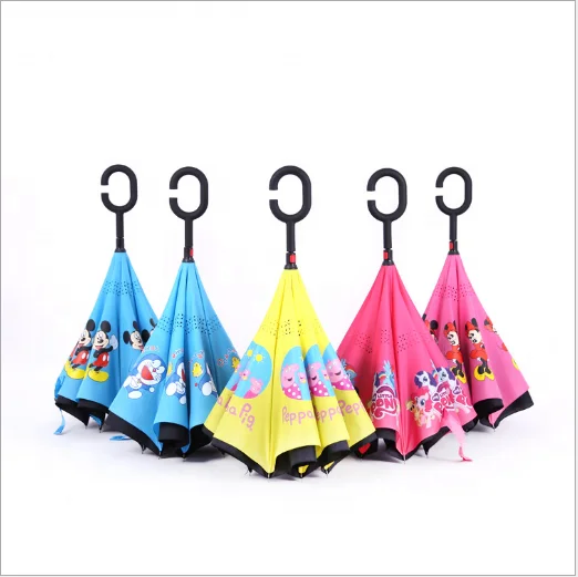 Inside full color custom digital printing inside out manual open close small kids C handle  invert reverse umbrella for children