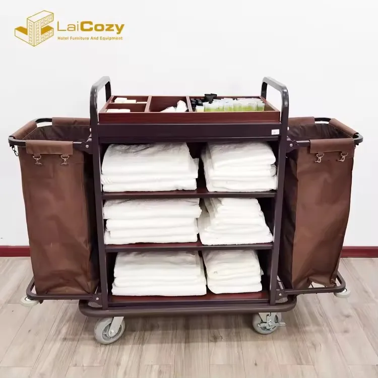 Hot Sale Hotel Room Service Housekeeping  Maid Cart Metal Cleaning Trolley