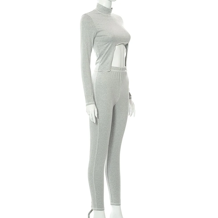 Solid Matching Irregular Lady Crop Top And Pants Outfits Fall Autumn Stylish Clothing Women Co Ord Tracksuits 2 Two Piece Set