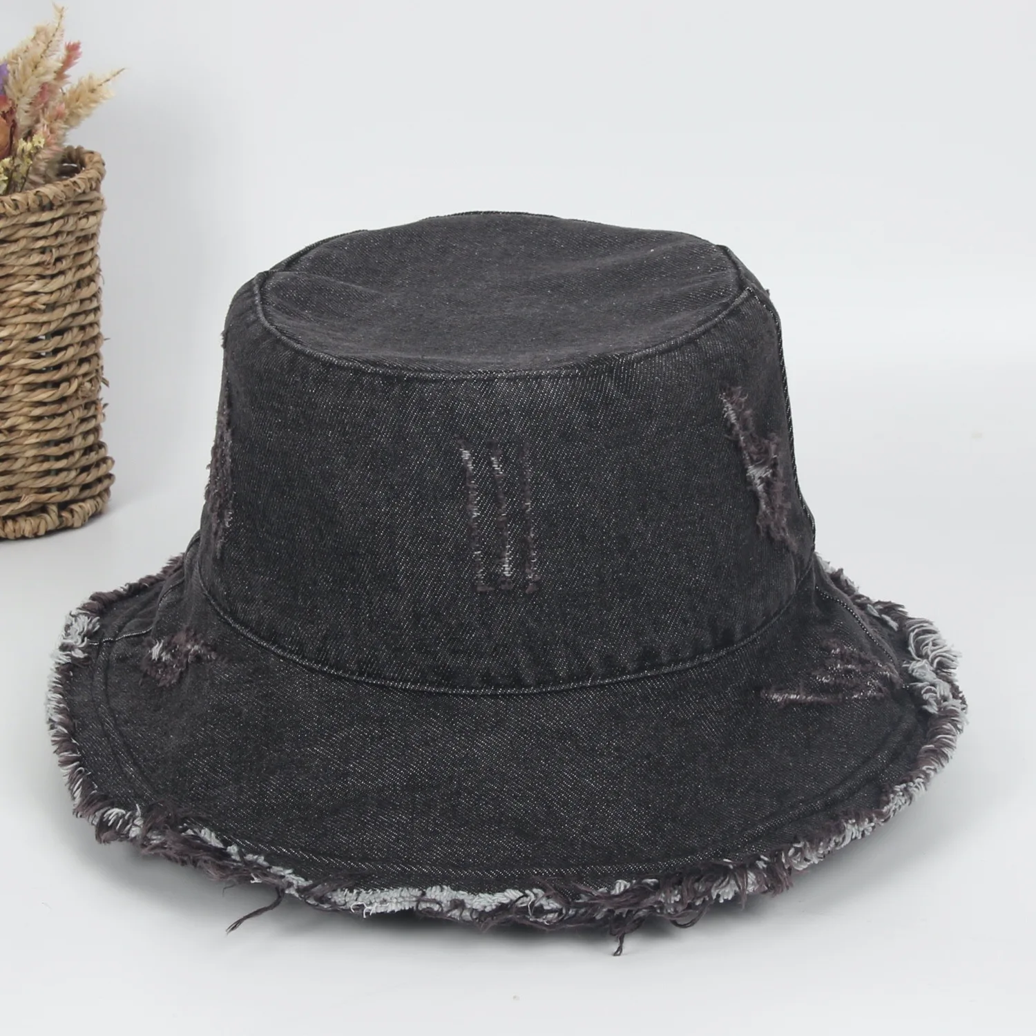 Vintage Denim Bucket Hat Washed Denim Distressed Denim Bucket Hat Big Brim