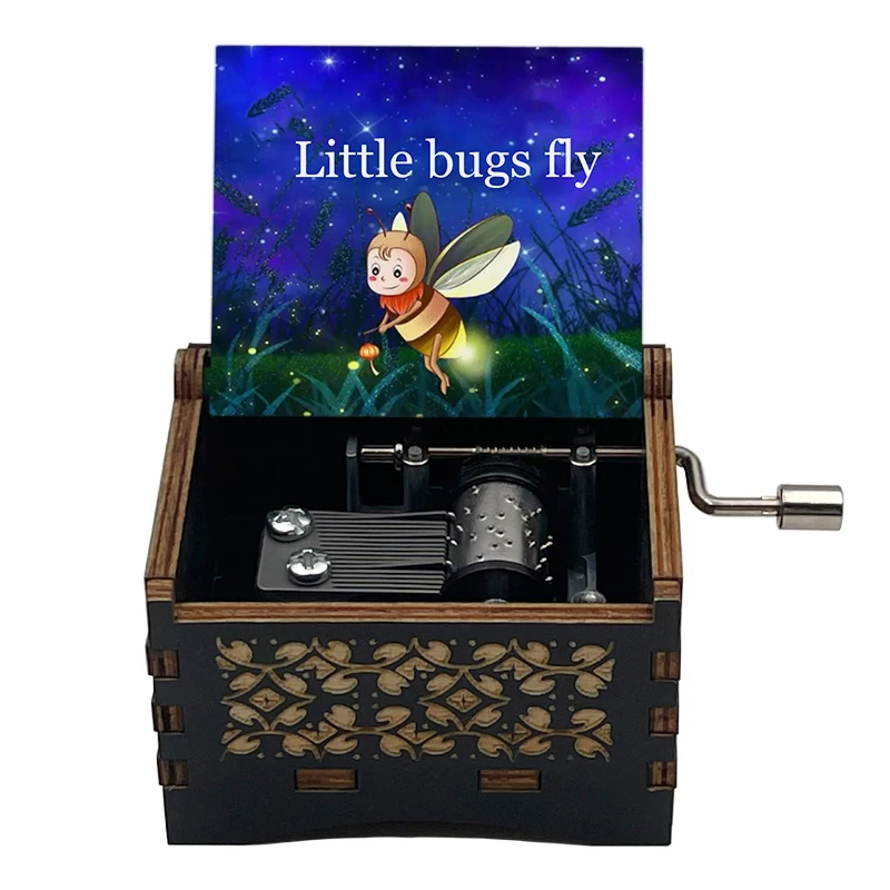 Little Bugs Fly Wooden Music Box  Fireflies Fly Hand Crank/Wind Up Musical Movement Special Cute Wooden Gift for Friend Birthday