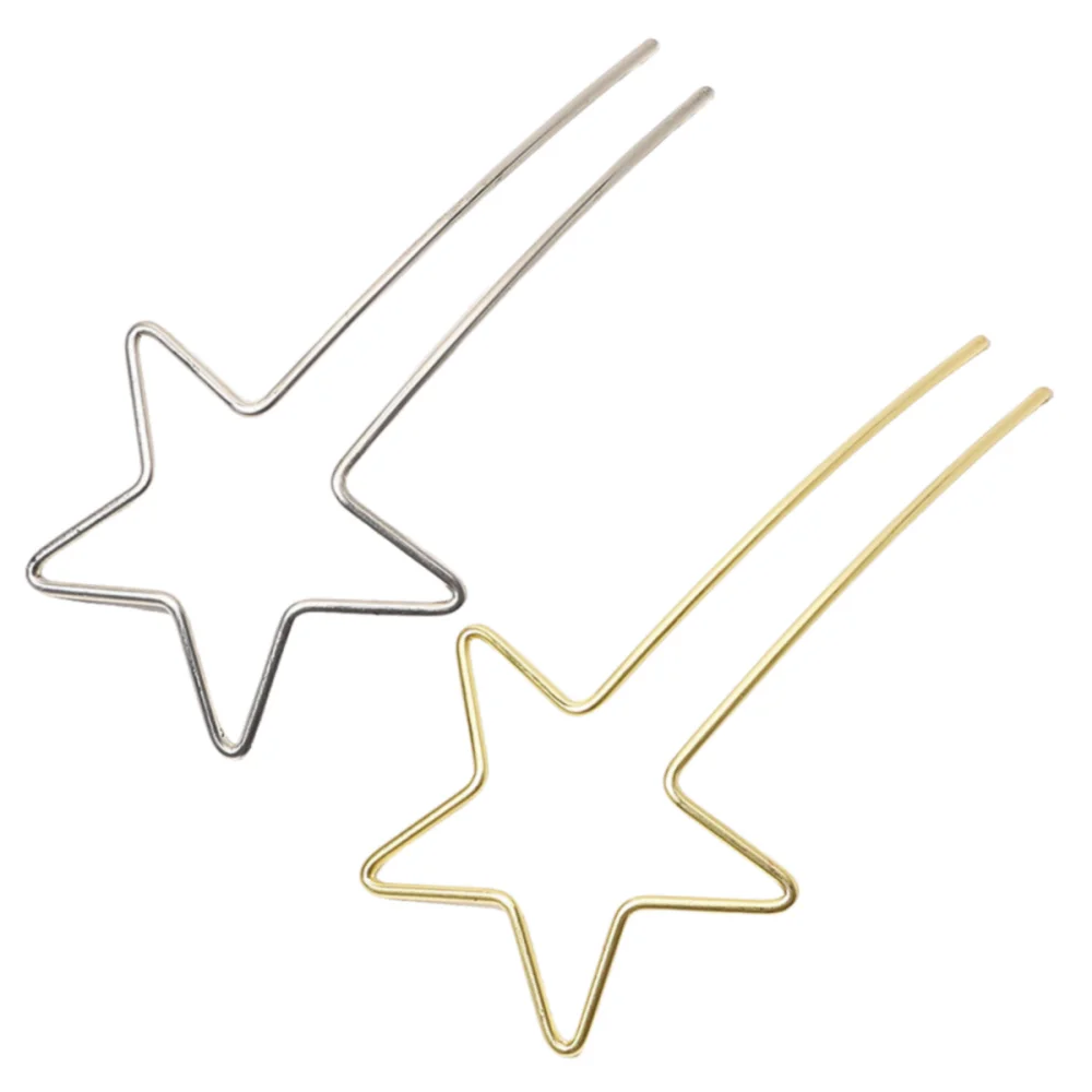 Оптовая продажа Золотая и серебряная пятизвездочная металлическая палочка для волос женщин девушек