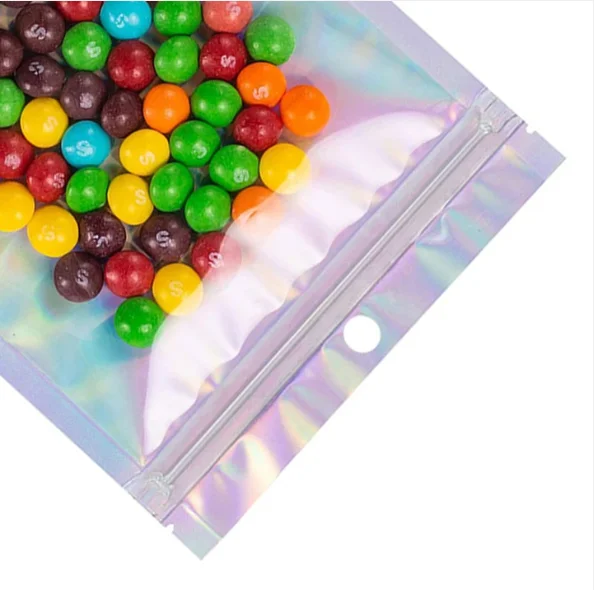 
Plastic Food Packaging Clear and Silver Metallic Foil Side Gusset Zipper Bags 