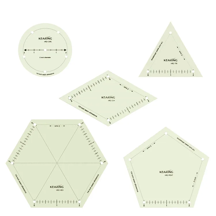 2 inch hexagon pentagon triangle diamond circular hot hem ruler Patchwork quilting heat resistant hot ironing ruler sets