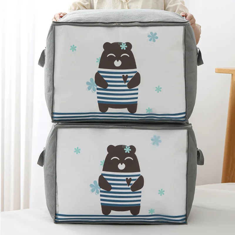 Large Capacity Breathable Organizer With Reinforced Handle Non-woven Clothes Storage Bags For Comforter Blanket Bedding Foldable