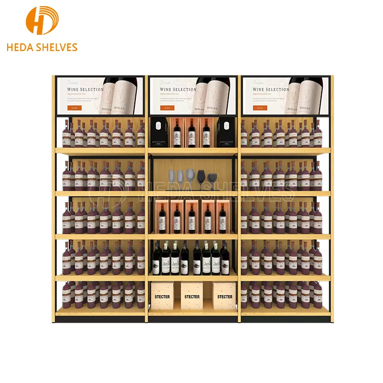 Beauty Store Design Wine Retail Shelving Wooden Display Racks For Makeup Shop Shelves