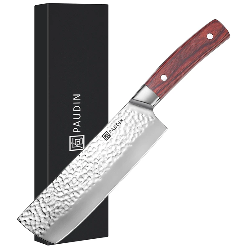 HR3 OEM 7 Inch Chefs Knife 5Cr15Mov Steel Non-Stick Hammered Blade With Pakka Handle Kitchen Knife Japanese Nakiri Knife