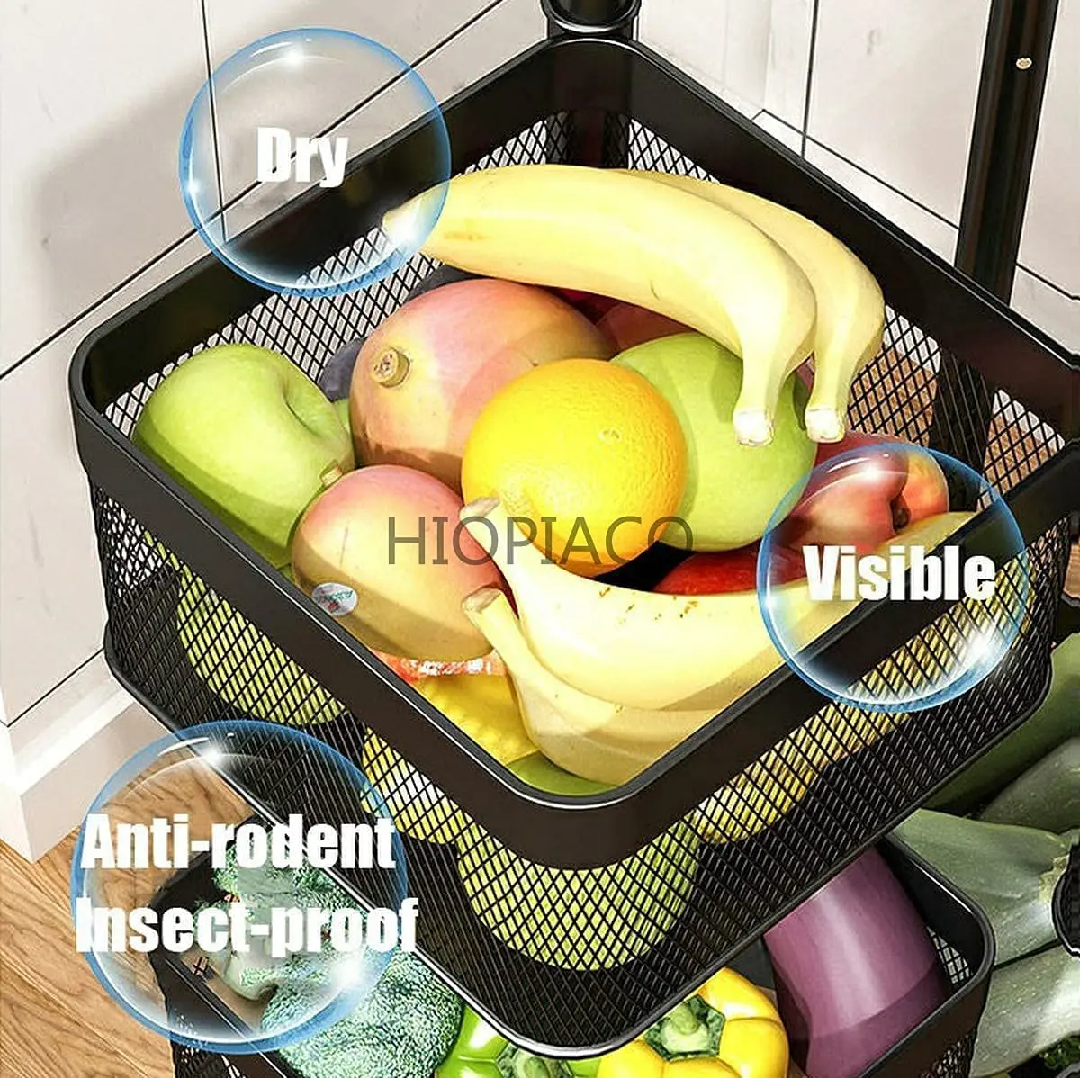 4 tier kitchen storage rack rotating square kitchen rack basket household items Fruits and vegetables storage rack