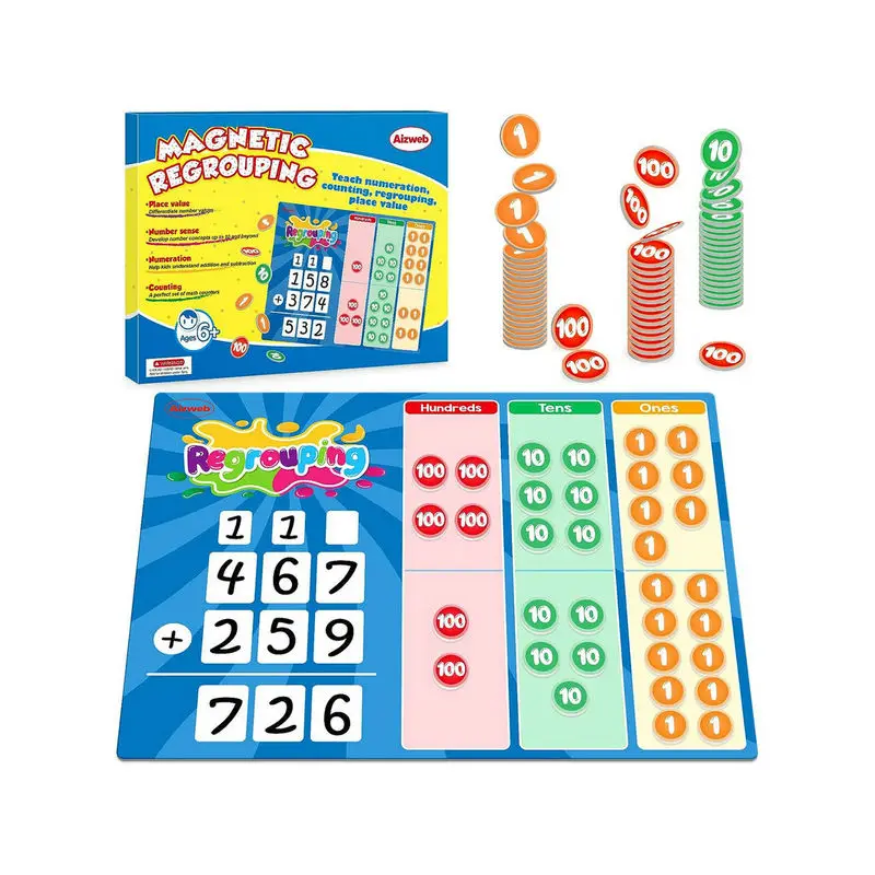 Regrouping Base Ten Place Value Addition and Subtraction Math Manipulatives Magnetic Dry Erase Board Math Games for Kids