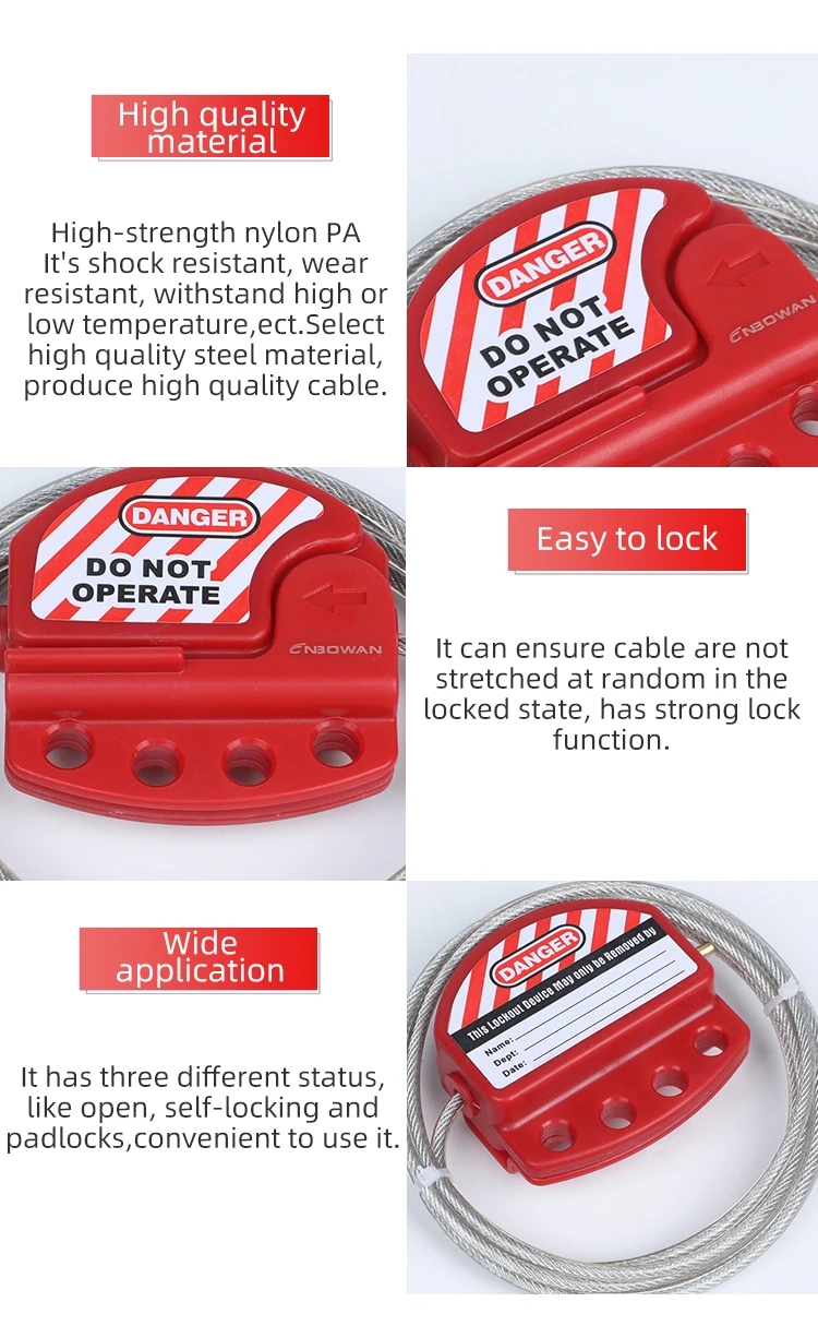 Engineering Plastic PA Material Custom Design Safety Adjustable Cable Lockout cable dia. 6mm