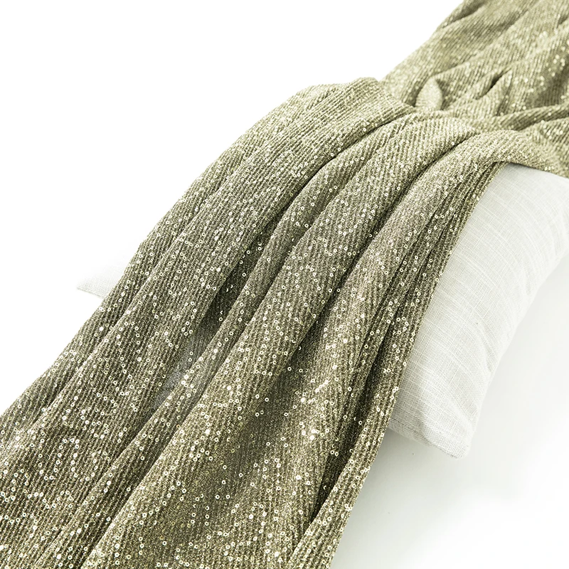 New  embroidery 3mm sequin jijimi fabric gold sequin fabric knitting pleat embroidery fabric