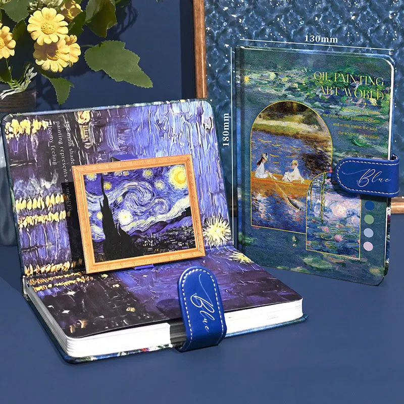 Famous painting planner vintage oil painting Magnetic Buckle Notebook College 3D Inner pages Van Gogh Hardcover Notebook