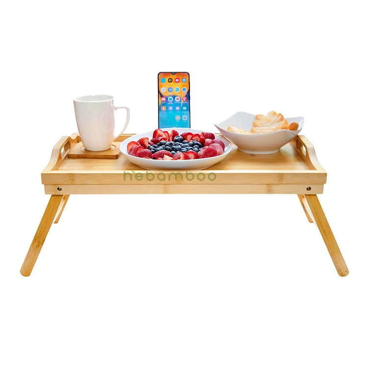 Versatile Bamboo Lightweight Serving Bed Tray Table with Foldable Leg