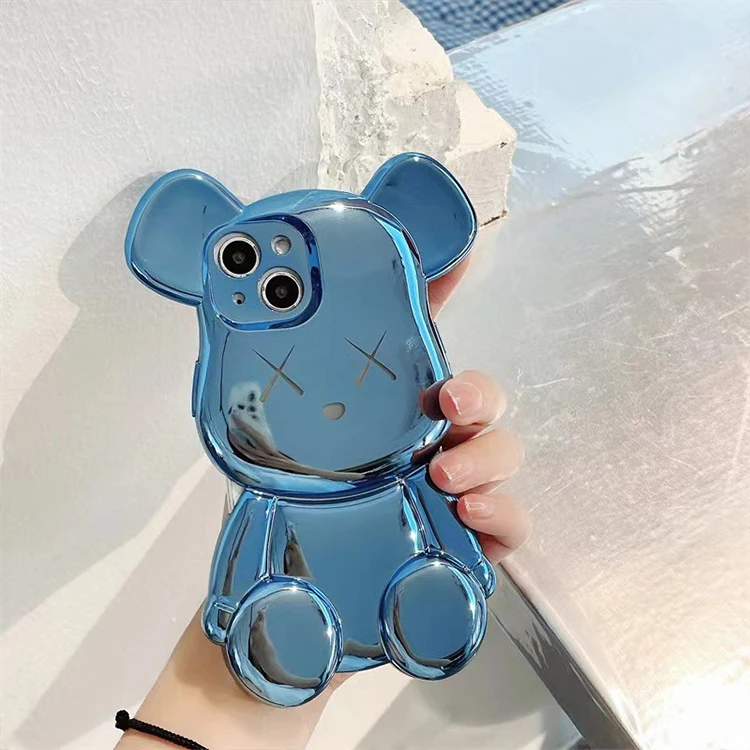 Luxury Electroplate 3d Bear Phone Case For Iphone 13 12 11 Pro Max Xs Xr Shockproof Silicone Mobile Phone Case Cover