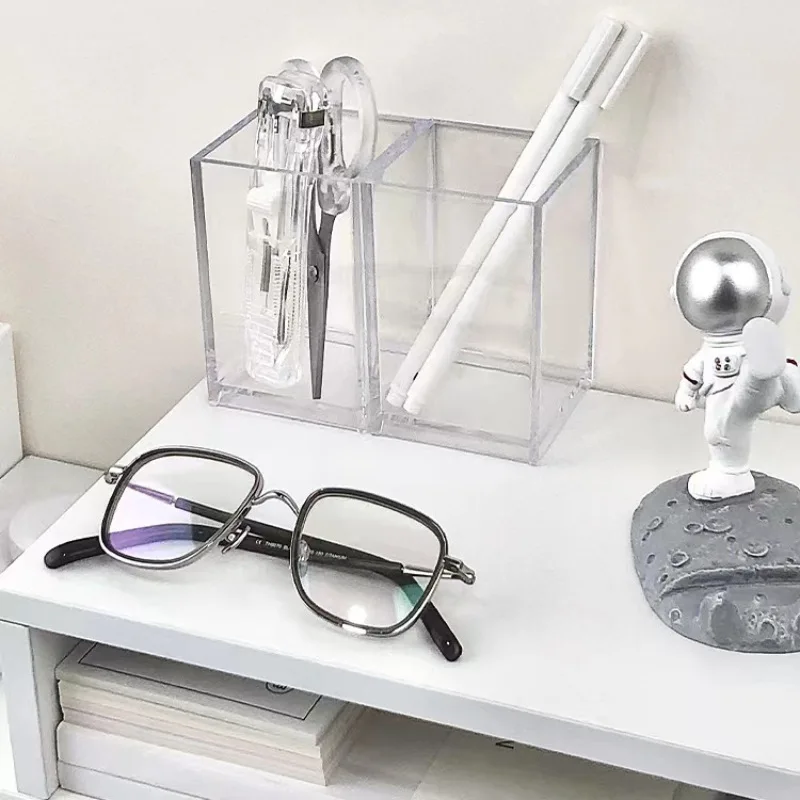 Clear Acrylic Pencil Pen Holder Cup Desk Accessories Makeup Storage Organizer Modern Desktop Stationery for Office School Home