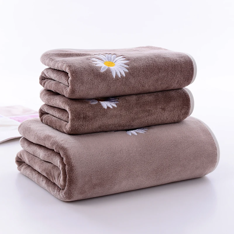 Multiple Colors Super Absorbent Customized Embroidery Pattern Covering Edge Microfiber Bath Towel Set For Bathroom Hair Drying