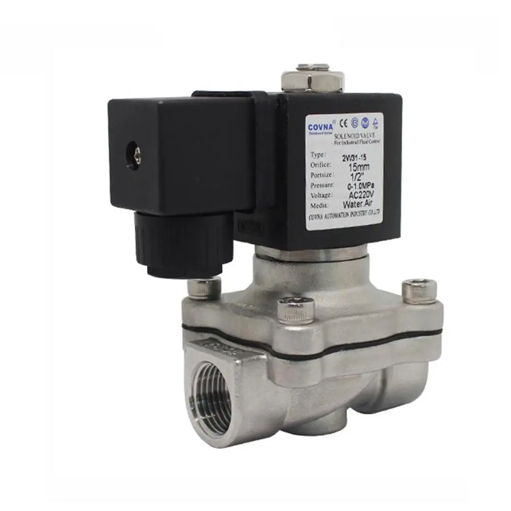 COVNA 1/2 Inch 2 Way 12 Volt 24 Volt Normally Closed Diaphragm Solenoid Valve Stainless Steel Water Solenoid Air Valve