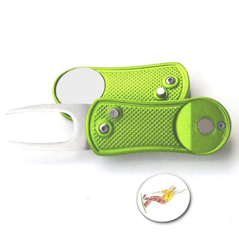 Switch blade divot tool Metal Golf Divot Repair Tool with Custom Ball Marker 10 Colors Available Stainless Steel Pitchfork