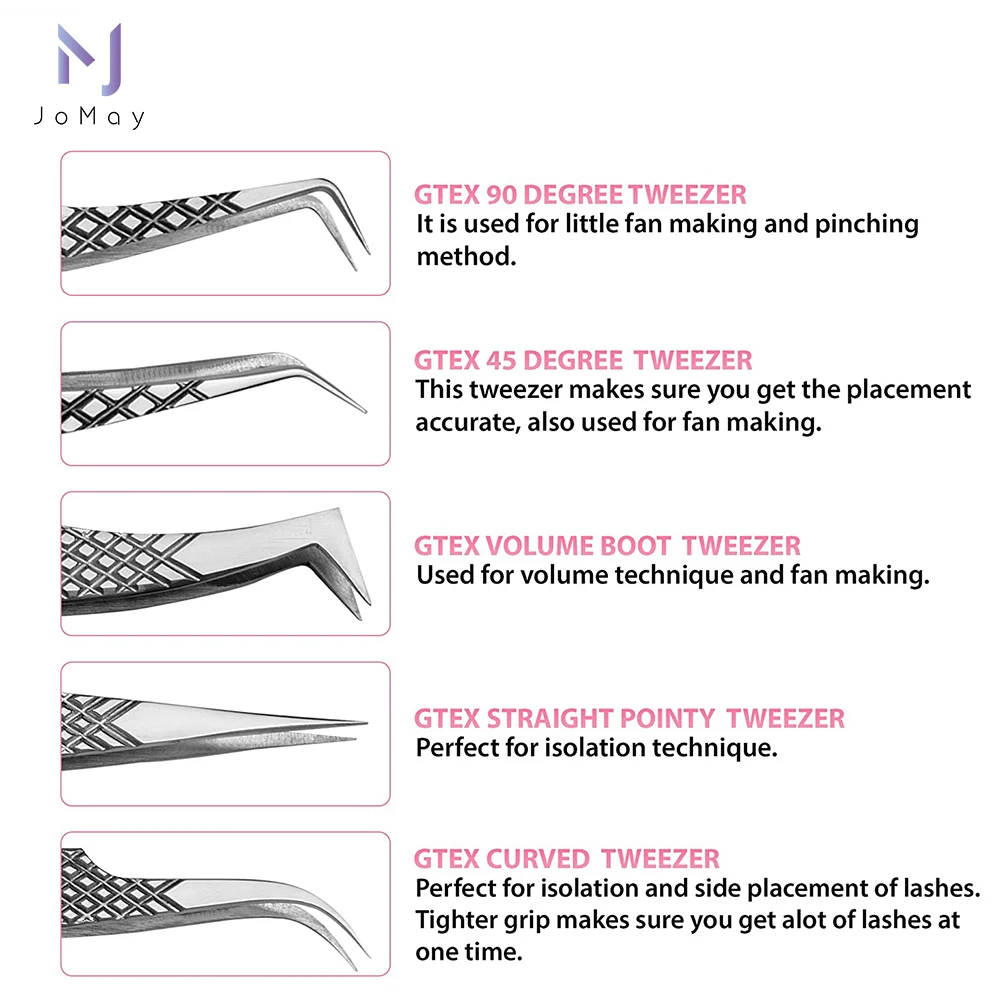 Jomay professional japan 2021 lash grafting tweezer 45 degree russian custom volume eyelash tweezers stainless steel