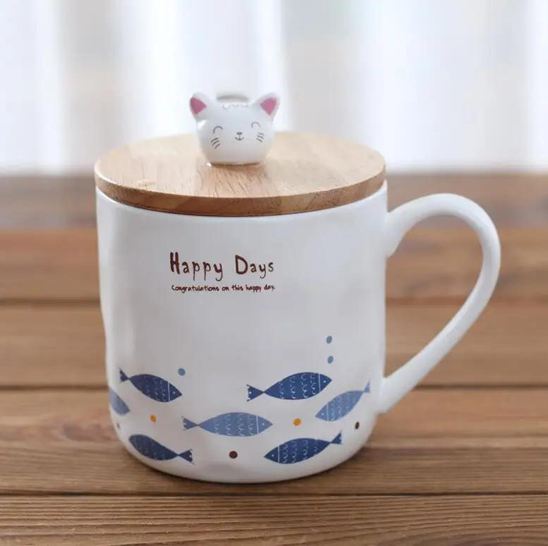 
350ml cute 3d cat lid fish animal pattern coffee mug glazed ceramic porcelain stoneware cup Coffee Ceramic mug with logo 