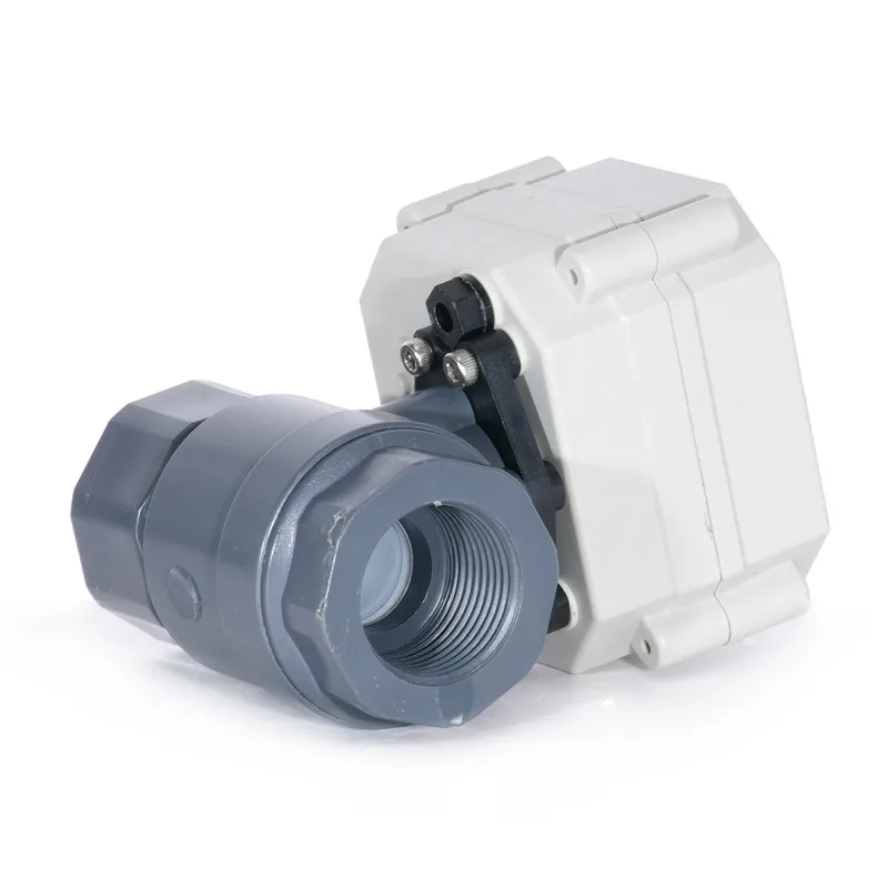 3/4' DN20 Mini Motorized PVC Ball Valve 9-24VAC/DC Or 110-230VAC Auto Return Failsafe With Manual Override 10Bar