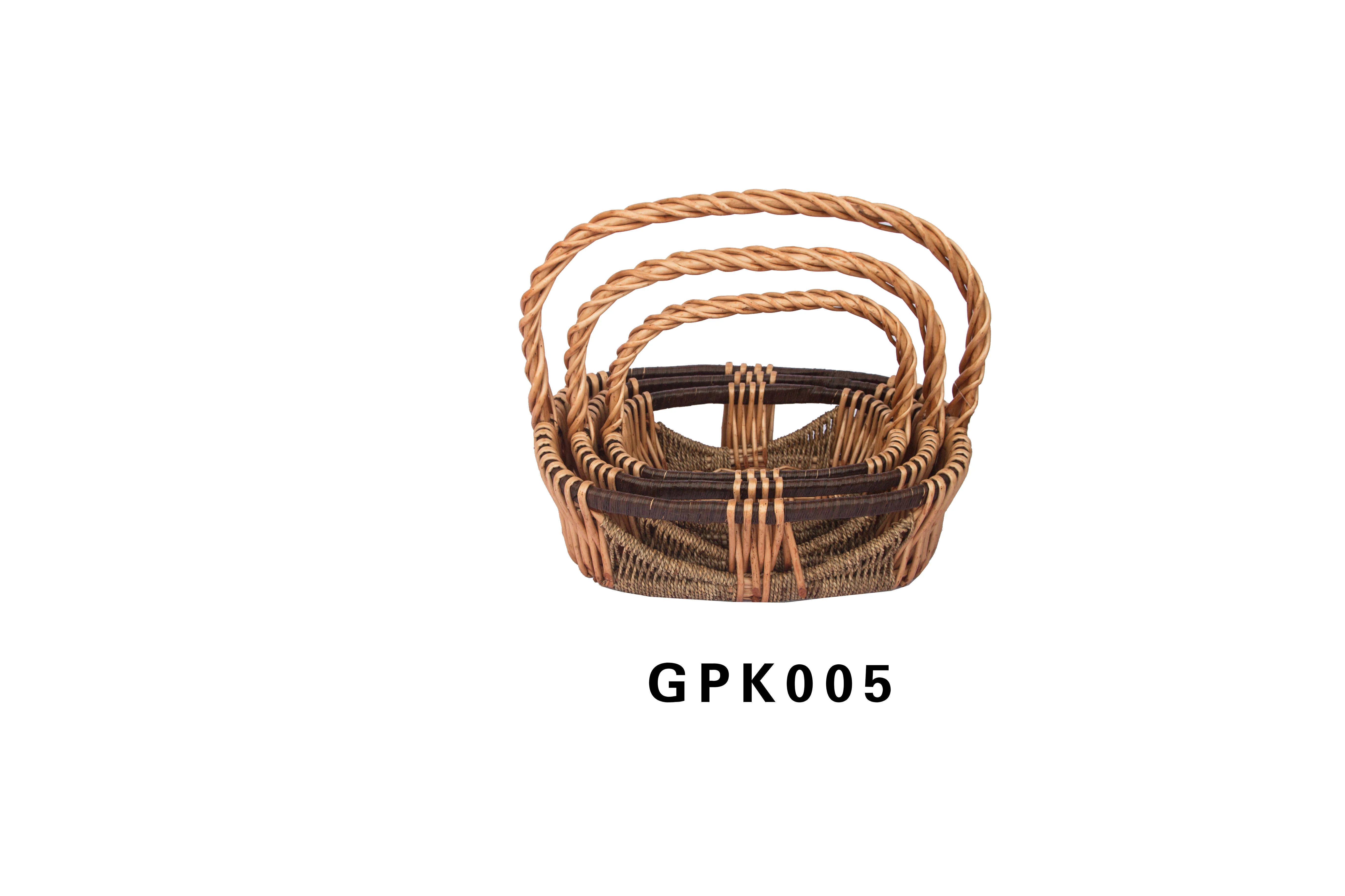 Handmade woven willow wicker and woodchip basket decorative gift baskets hamper with handle set of 3