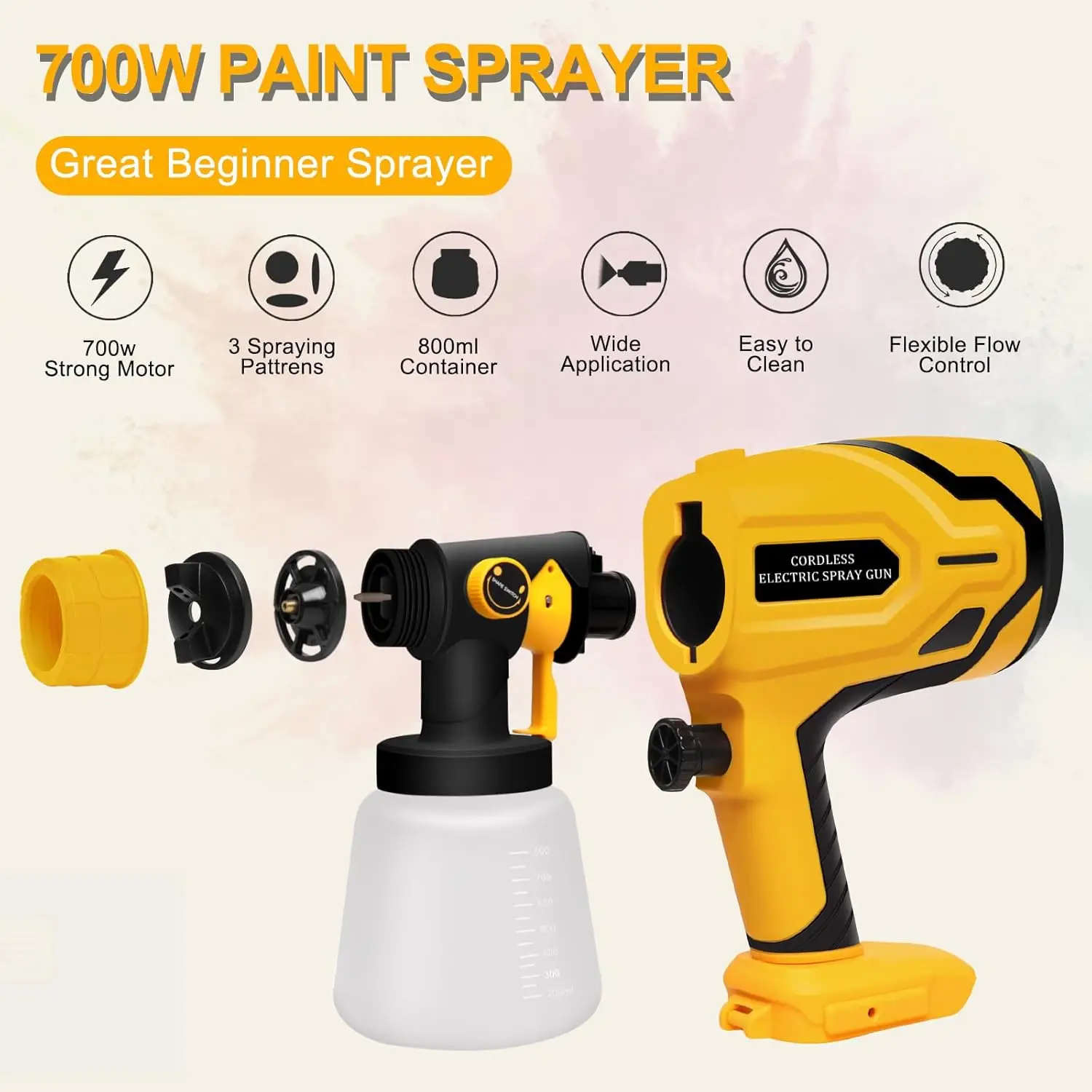 Cordless Paint Sprayer for DEWALT Battery, Paint Sprayers for Home Interior Airless Electric HVLP