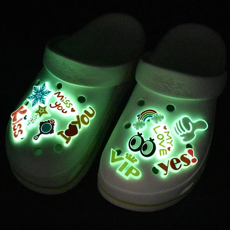 Luminous Shoe Charms Accessories Fashion Soft PVC Shoe Buckle Fluorescent Shoes accessories Kids Cartoon charms