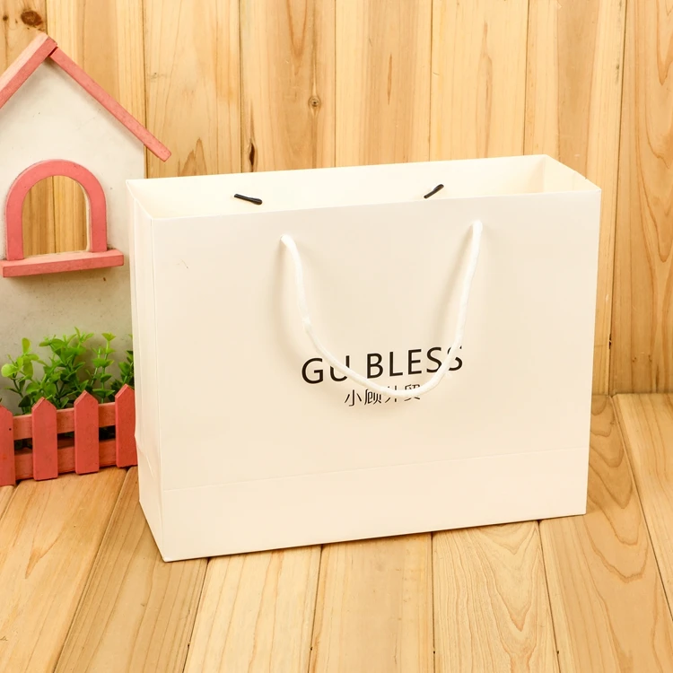 luxury custom logo gold stamping printed white gift promotional paper shopping bag
