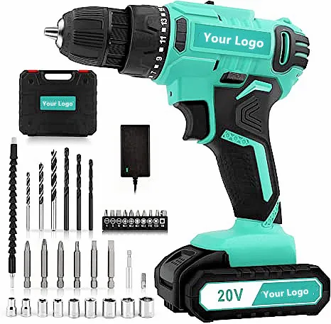 2021 Factory  Custom Logo Quality Electric Power Drill Set with 1 Batteries & Charger 20V Cordless Drill