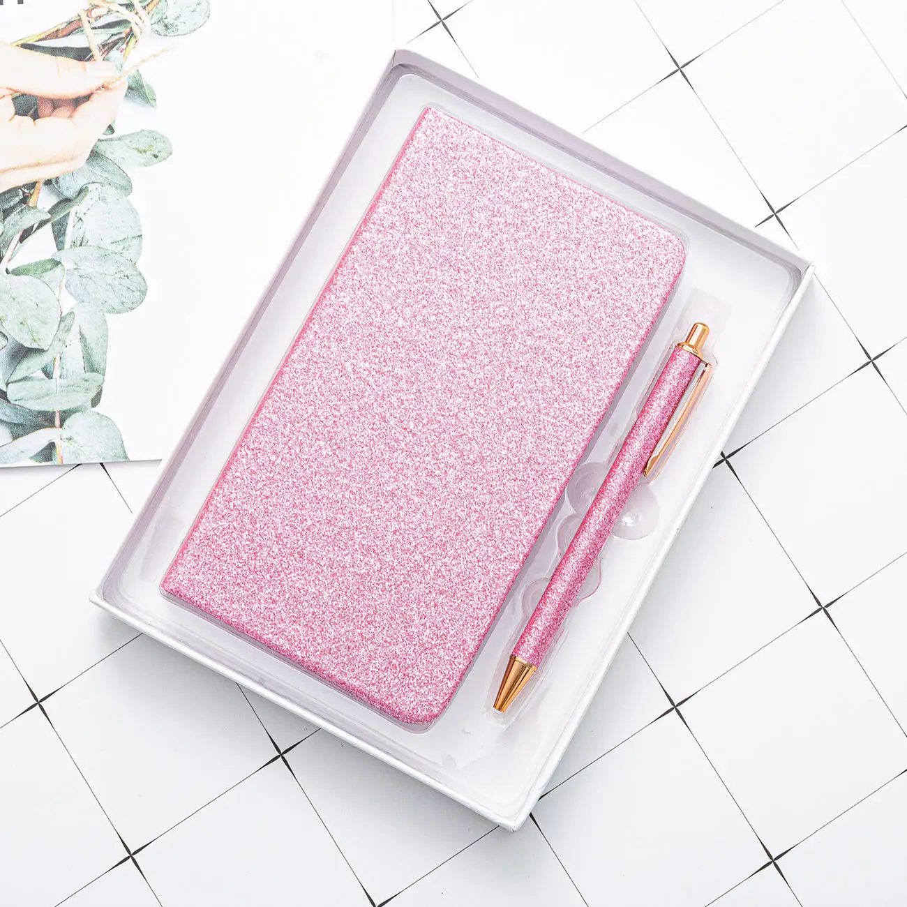 Macaroon Morandi color notepad gold glitter bling A6 notebook with pen handbook set logo diary book stationery gift box