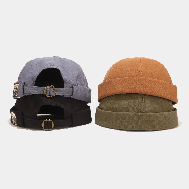 Fashion spring new retro docker cap brimless canvas woven docker landlord hat unisex streetwear hip-hop yuppie brimless cap hat