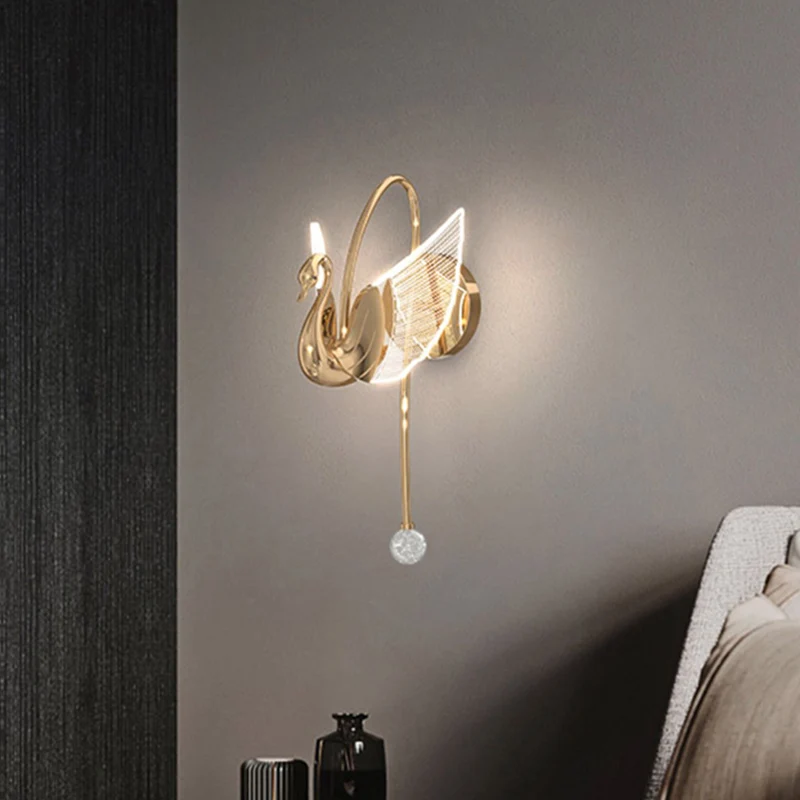 Home decorative luxury wall lamp indoor swan shape modern wall lamp Golden Plated sconce wall light