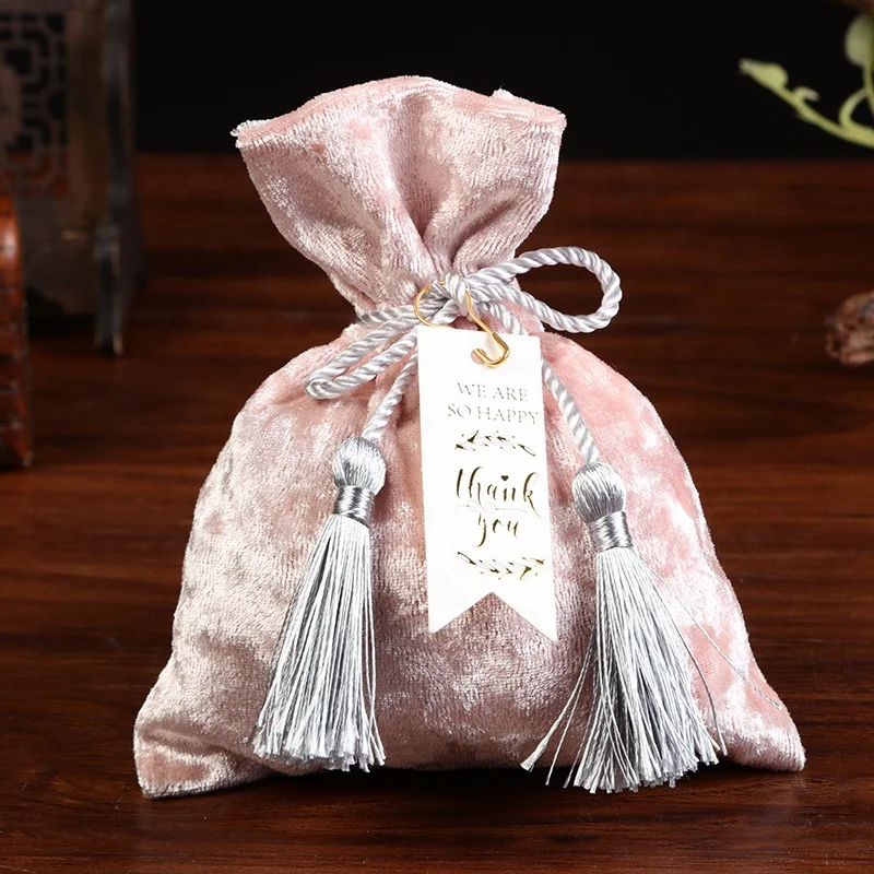 11cm*14cm Red Pink Tassel Velvet Bag Drawstring Candy Pouch Packing Bags Wedding Bag