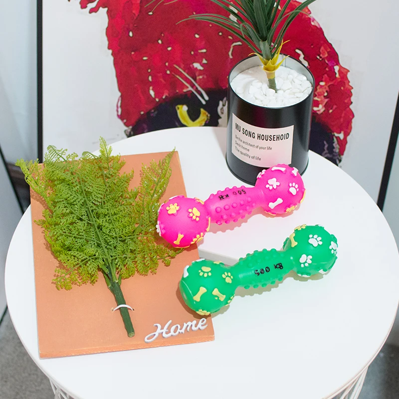 Manufacturer wholesale multi colors dumbbell chew squeaky pet dog vinyl toys