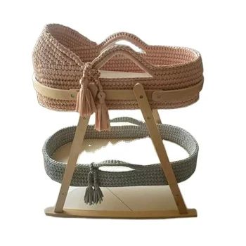 ENWEI moses changing baskets with pad mattress diaper pad handle cotton rope seagrass rattan willow moses baby changing basket