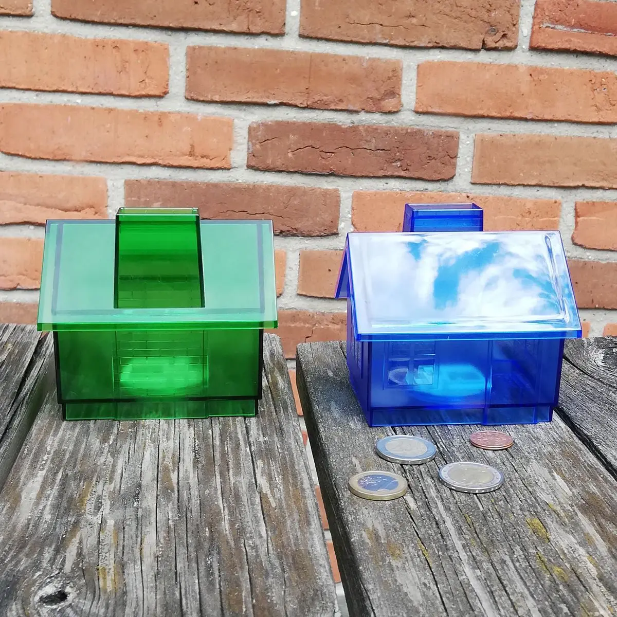 Transparent Plastic Blue House Piggy Bank PS  Plastic Coin Bank For Children