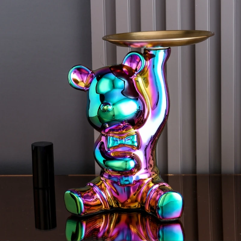 Ceramic Electroplating Violent Bear Ornament Living Room Key Storage Tray Animal Figurine Ornament Ceramic Modern Home Decor