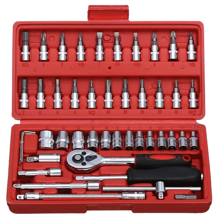 46pcs 1/4-Inch Universal Wrench Socket Set Adjustable Socket Wrench Lug Nut Wrench For Bicycle Torque pedal