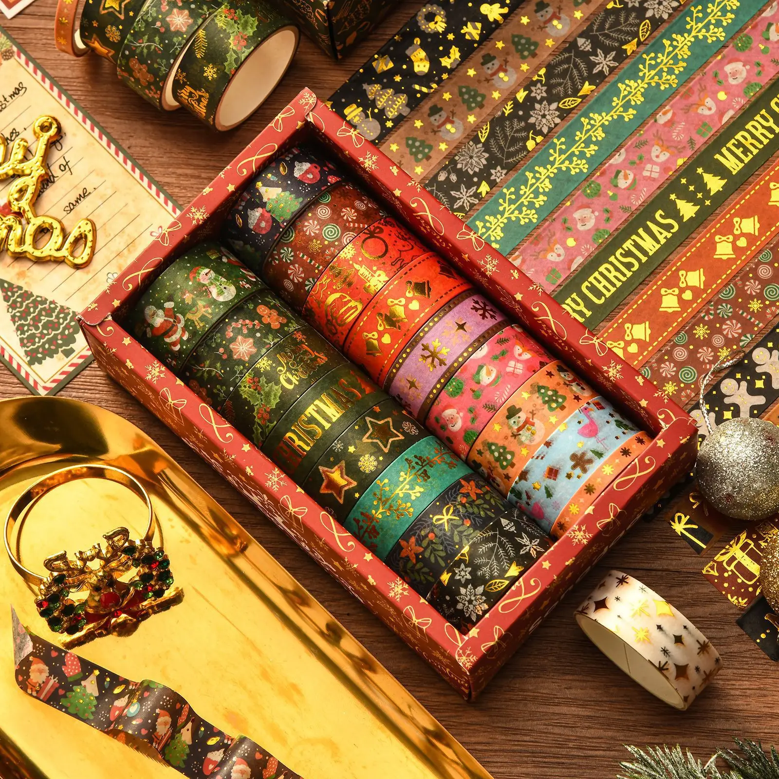 Hot stamping Christmas washi tape set creative handbook DIY decorative stickers 17 rolls